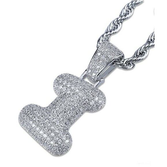 Silver Number Chain Pendant Necklace Women Men Iced Out Cubic Zirconia "1" Charm - Picture 2 of 3